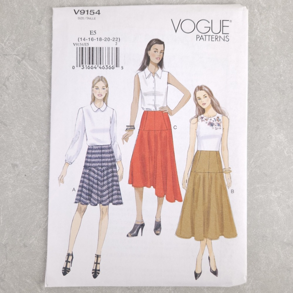 Vogue V9154 Misses Plus Flared Skirt Sewing Pattern Easy Romantic Preppy 14-22